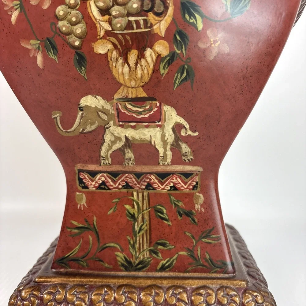 Raymond Waites Toyo Elephant Vase Ornate Floral Mantel Asian Decor Oxblood Red